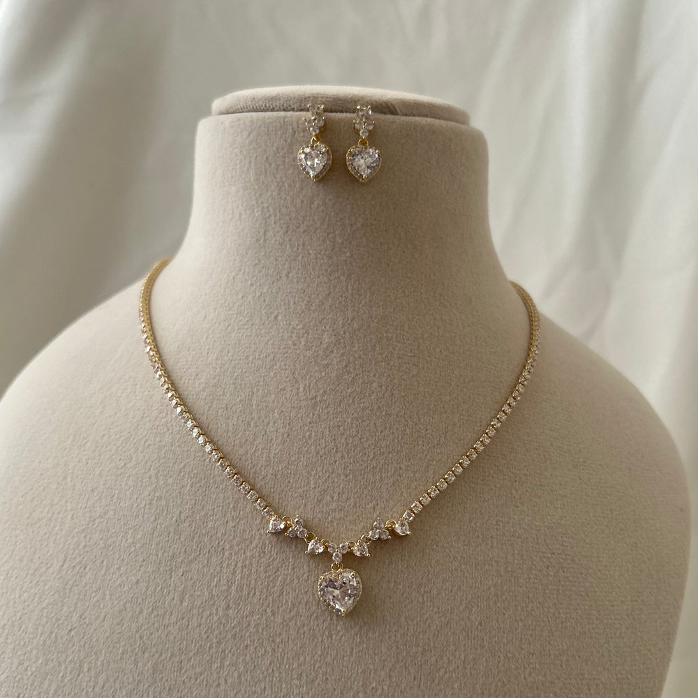 Heart Drop Sparkle Tennis Necklace Set
