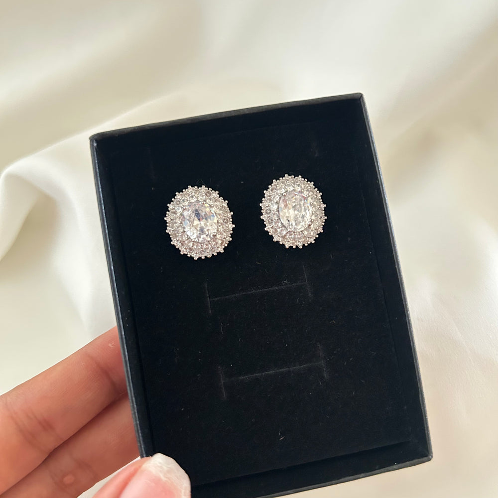 Oval Halo Luxe Stud Earrings