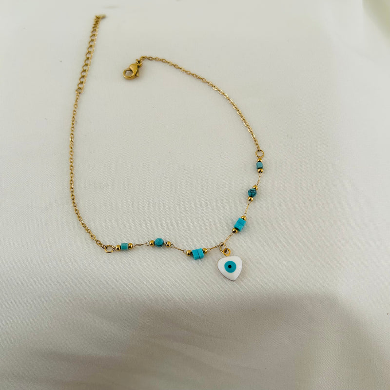 Evil Eye Turquoise Beaded Anklet