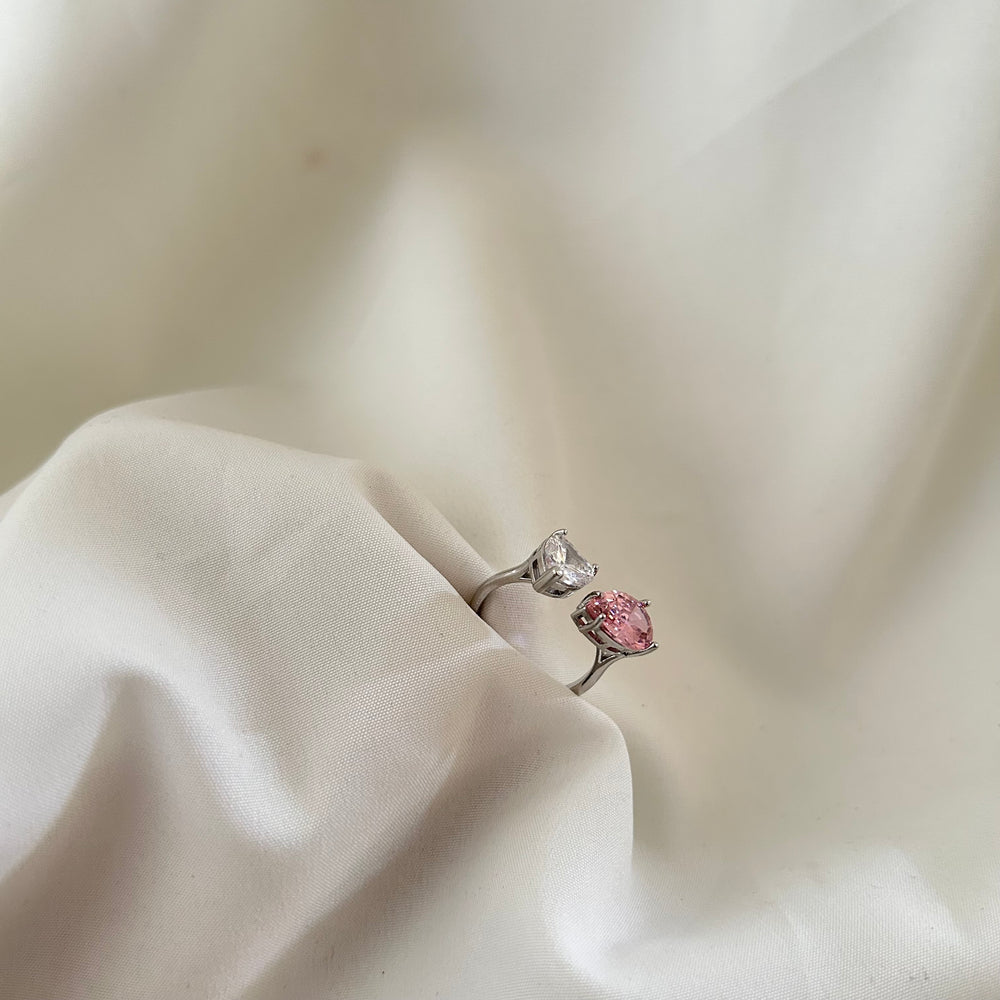 Crystal & Pink Pear Stud Ring