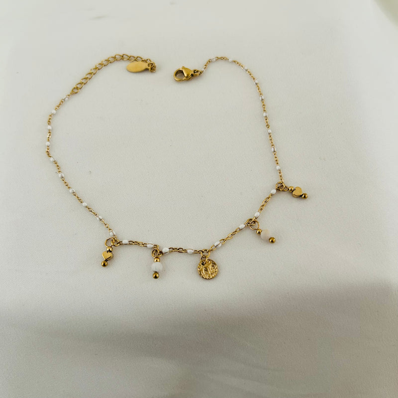 Pearl & Coin Charm Dangle Anklet