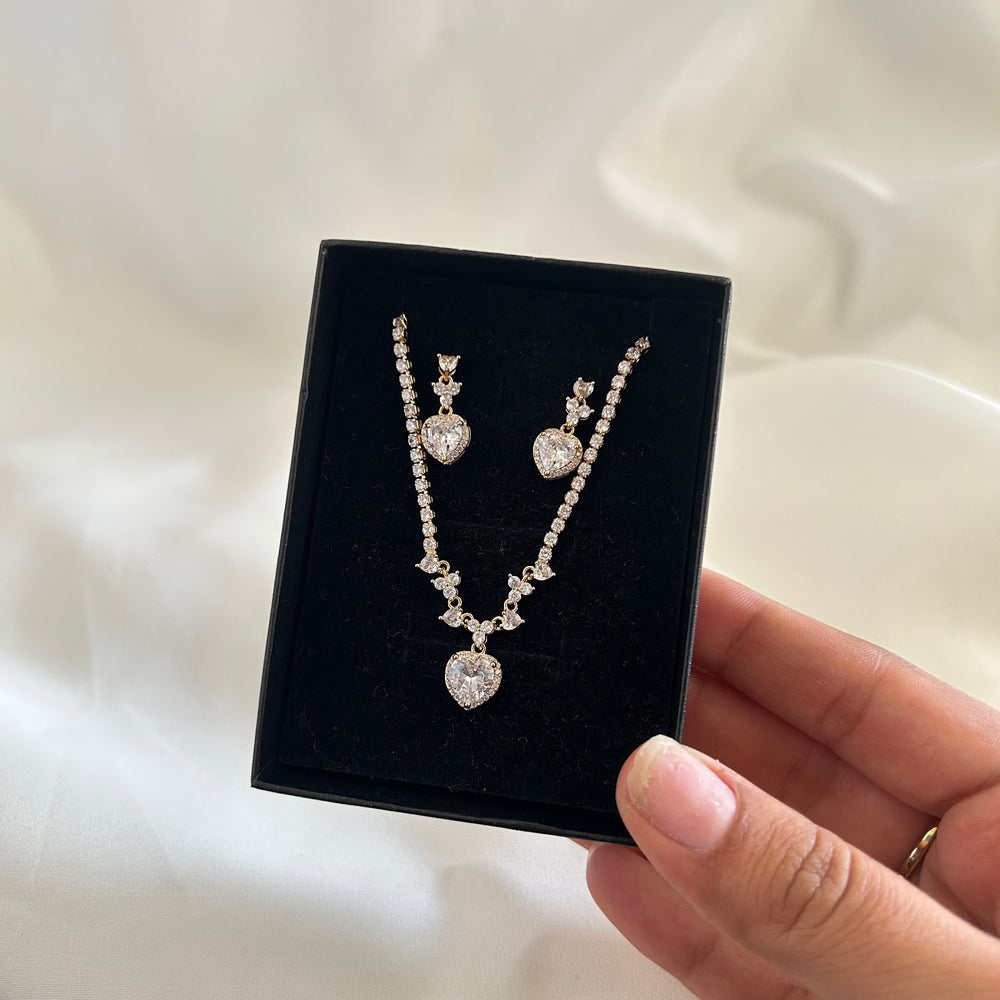Heart Drop Sparkle Tennis Necklace Set