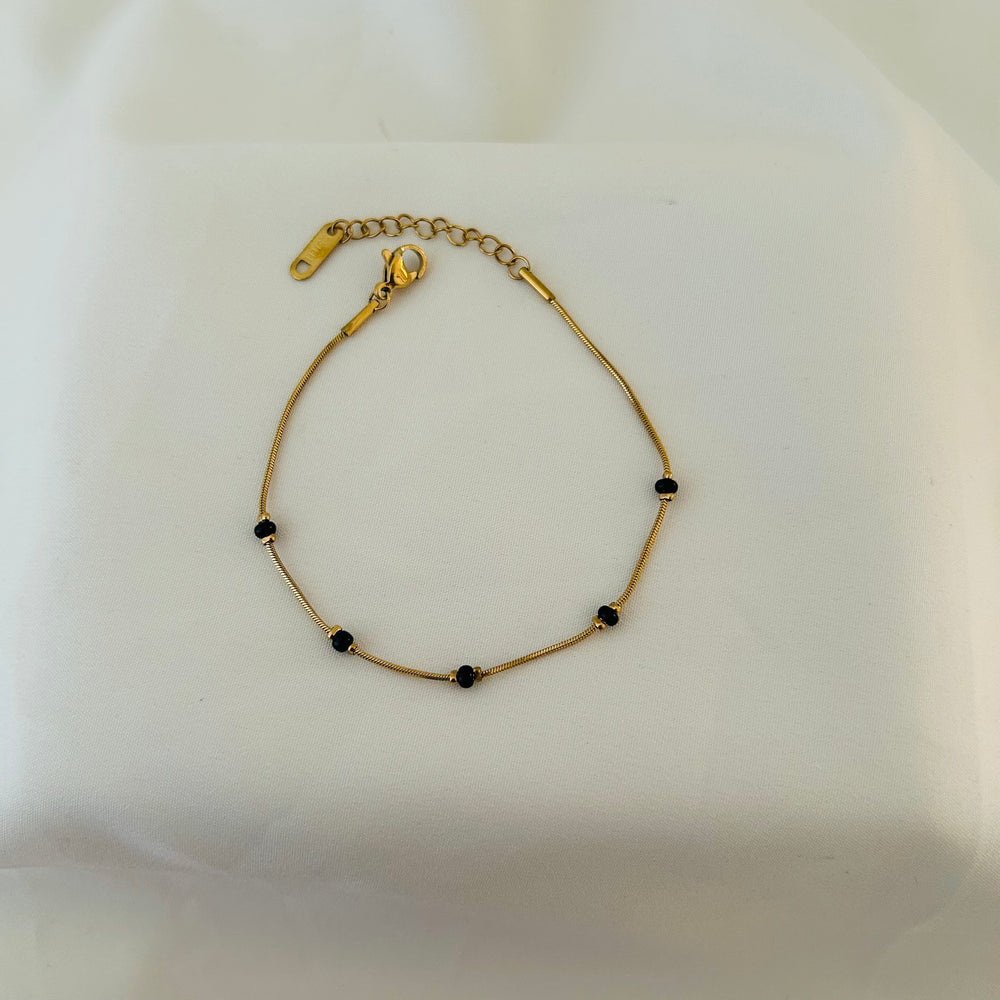 Black Bead Hand Chain Bracelet