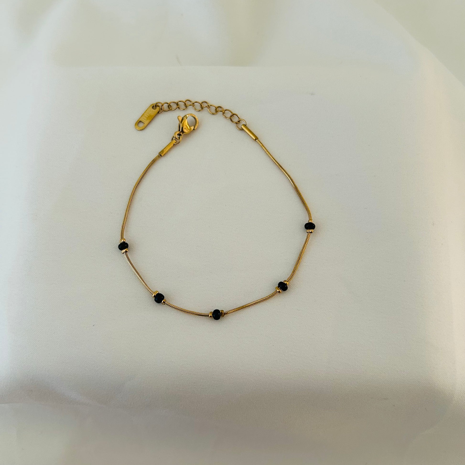 Black Bead Hand Chain Bracelet