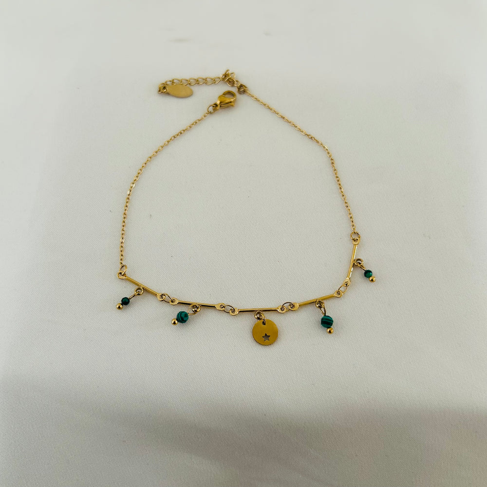 Green Bead Charm Gold Anklet