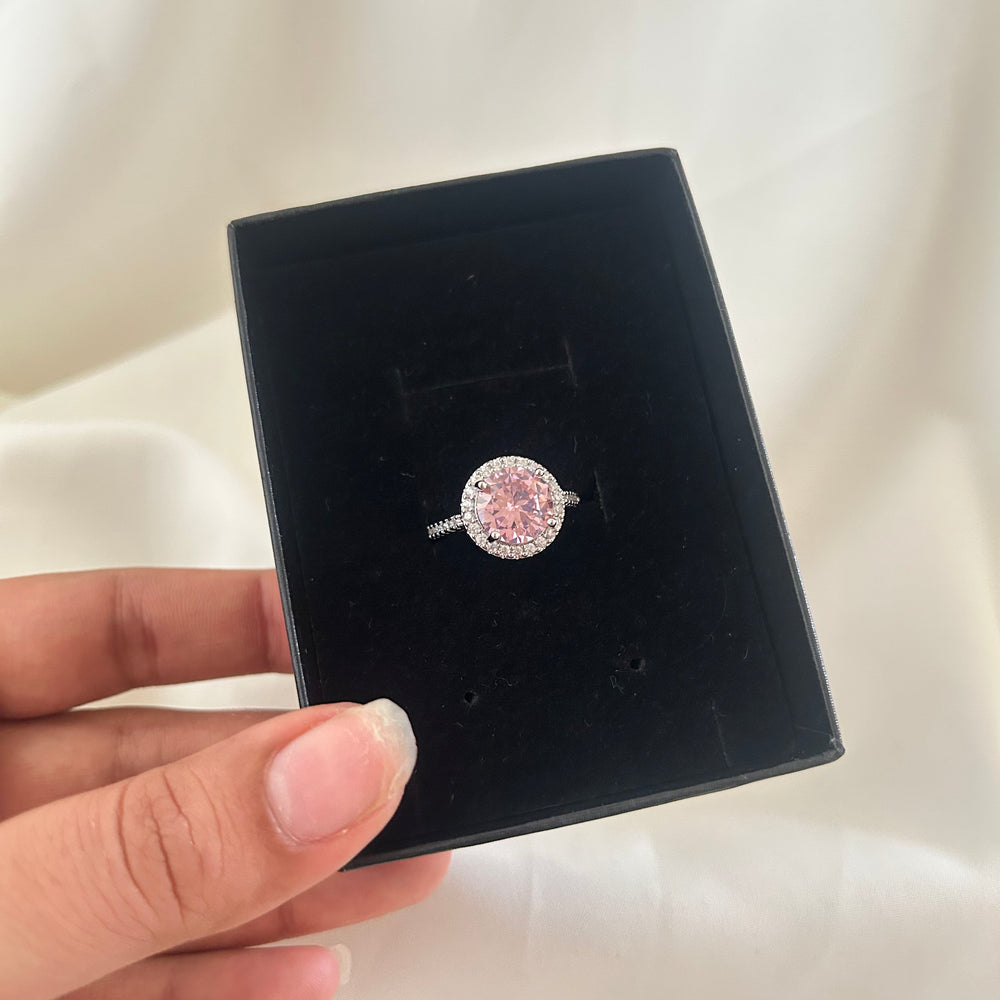 Pink Halo Solitaire Ring