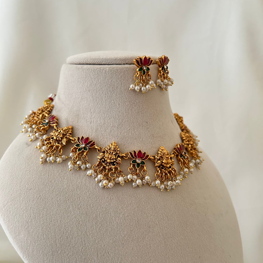 Lakshmi Pearl Temple Necklace Set