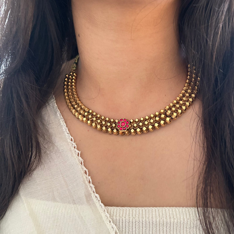 Floral Ruby Antique Necklace Set