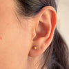 small textured gold stud earrings on soft neutral background