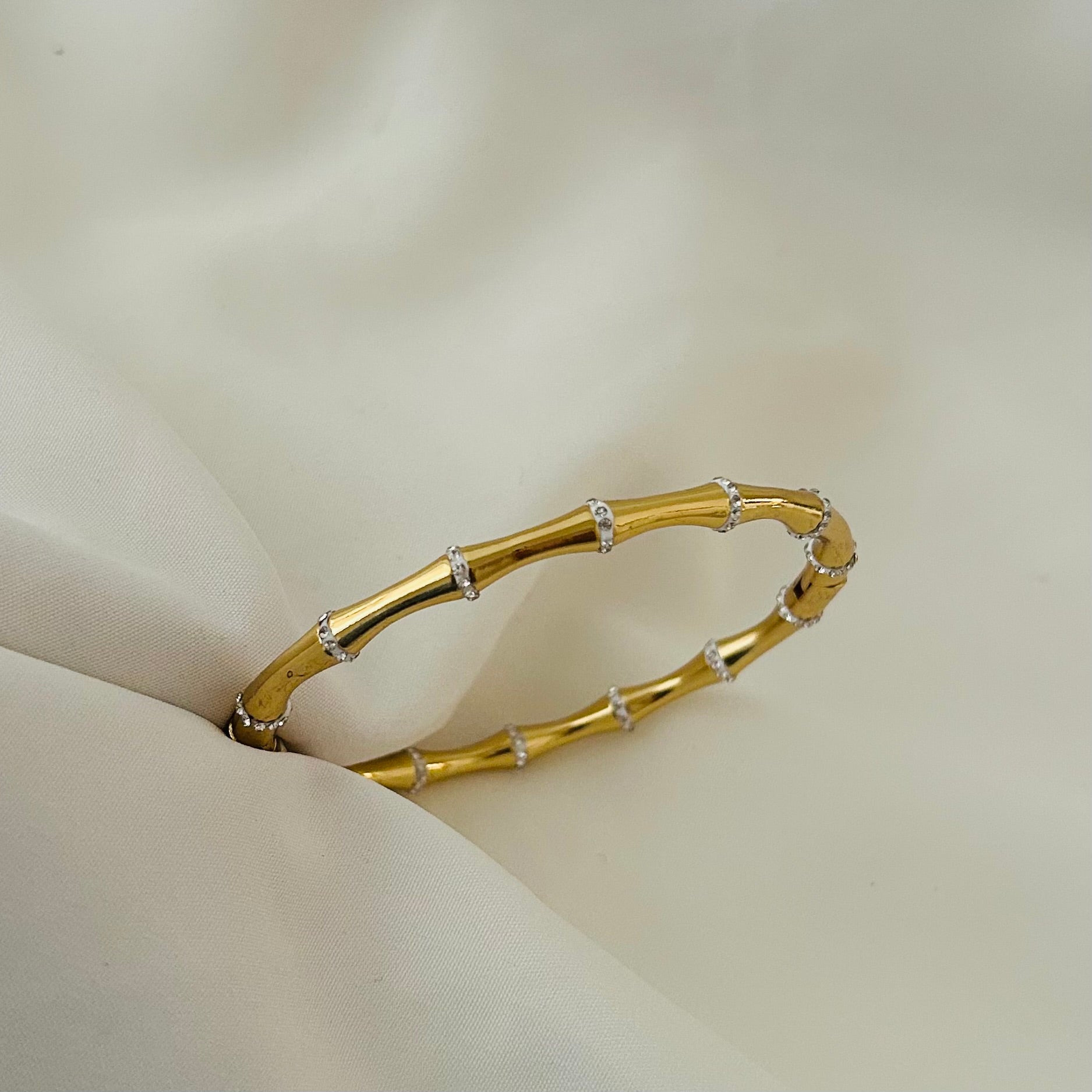 Bamboo White Diamond Bangle Bracelet