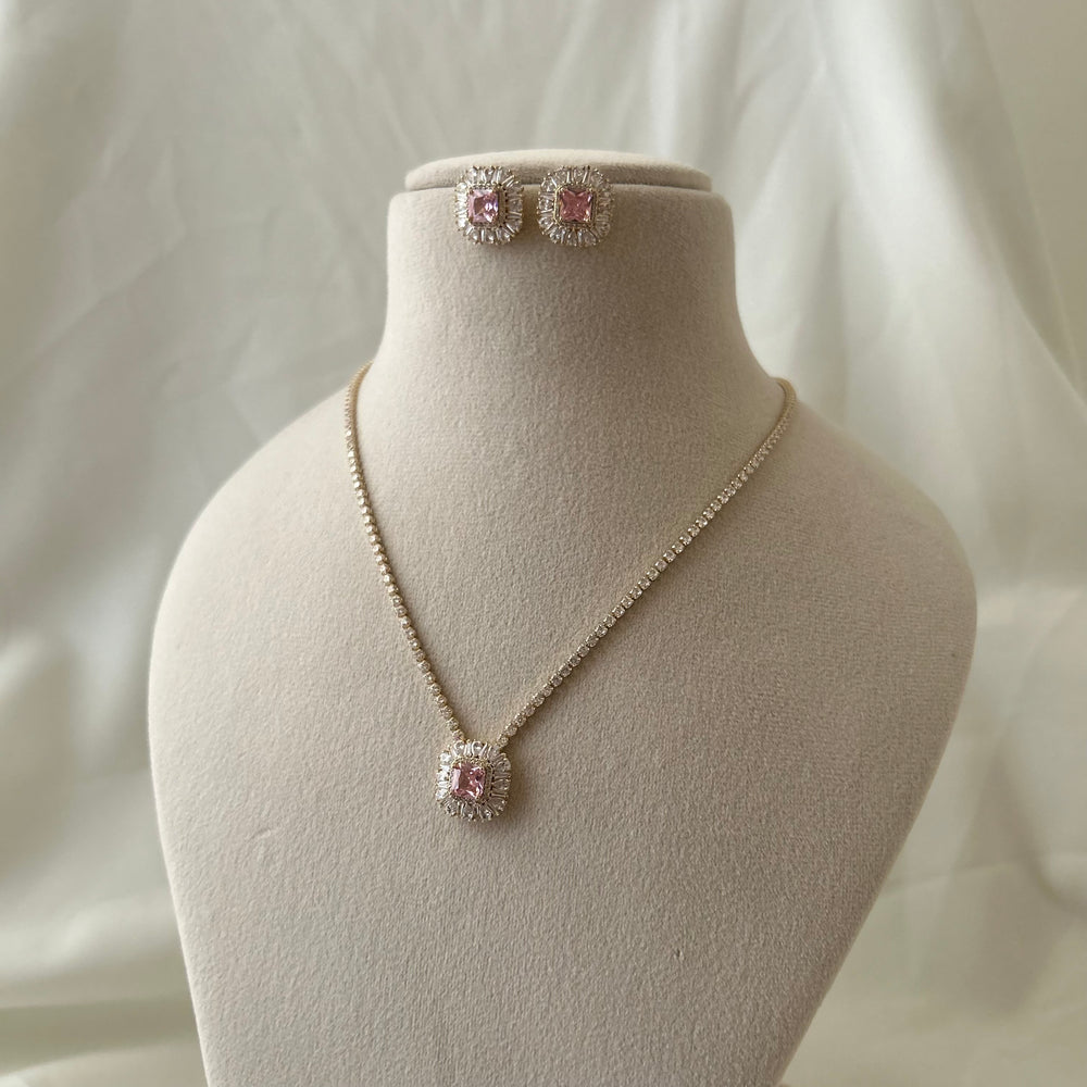 Pink Elegance Tennis Necklace Set