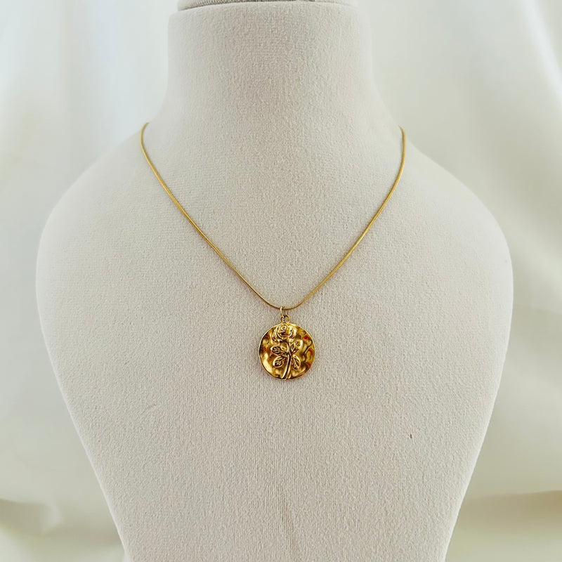 Rose Embossed Pendant Necklace