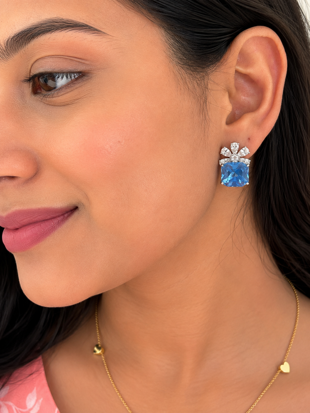 Azure Bloom Drop Stud Earrings