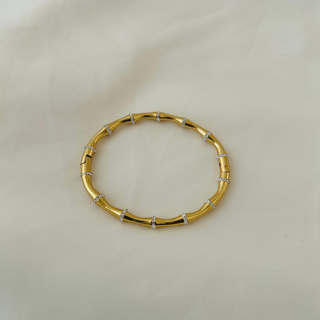 Bamboo White Diamond Bangle Bracelet