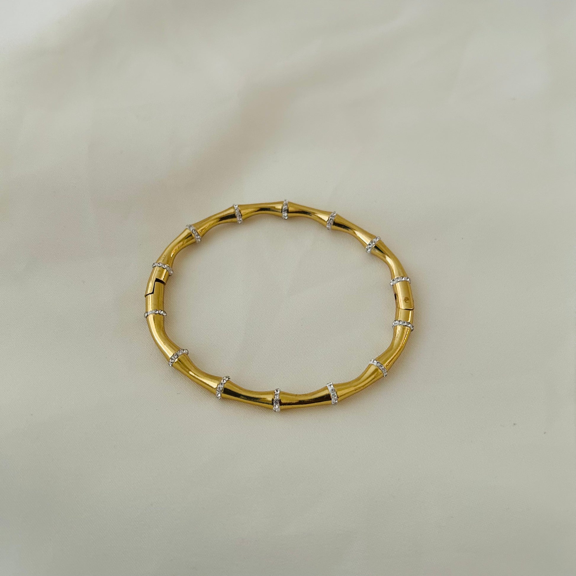 Bamboo White Diamond Bangle Bracelet