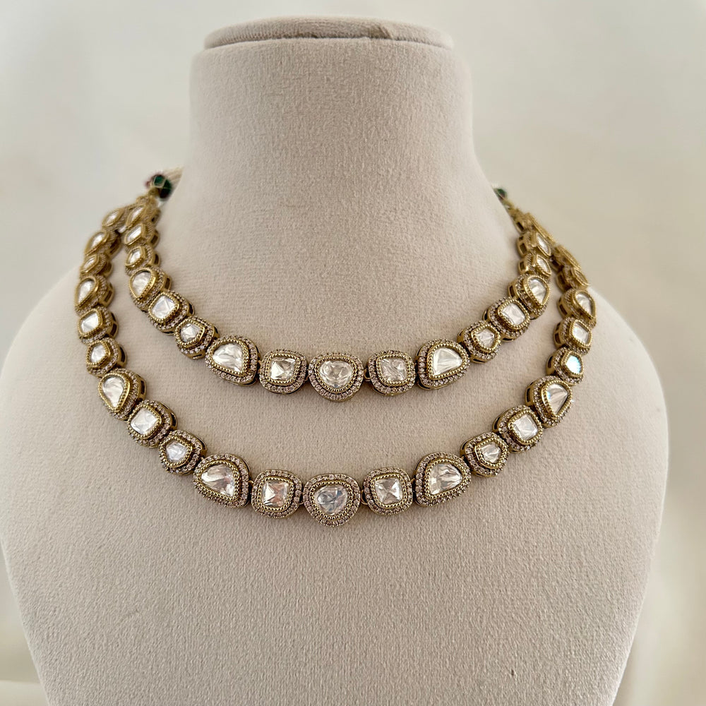 Double Layer Moissanite Necklace Set with Tikka
