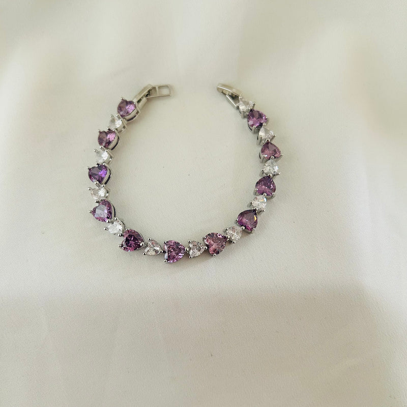 Amethyst Heart Charm Bracelet