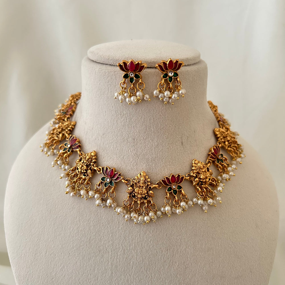 Lakshmi Pearl Temple Necklace Set