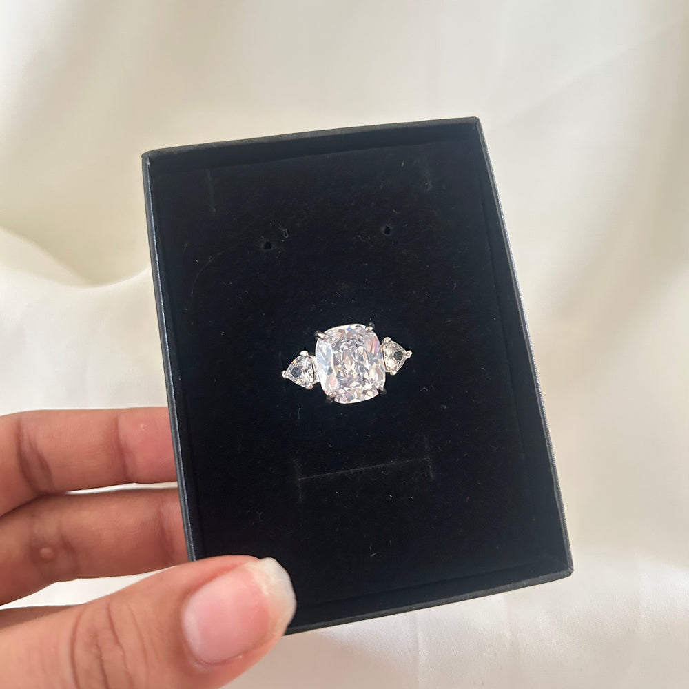 Cushion Solitaire Three-Stone Ring