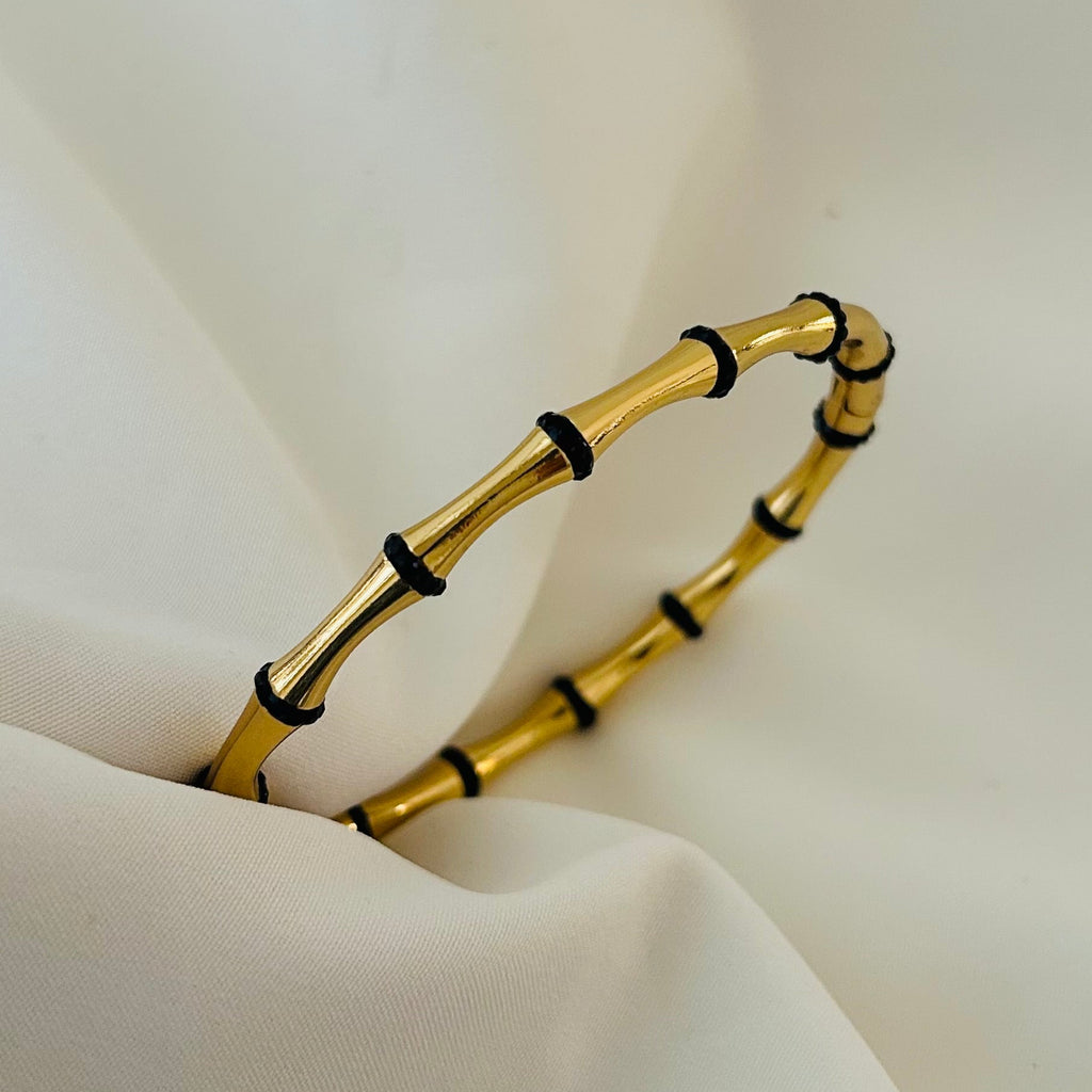Bamboo Black Diamond Bangle Bracelet