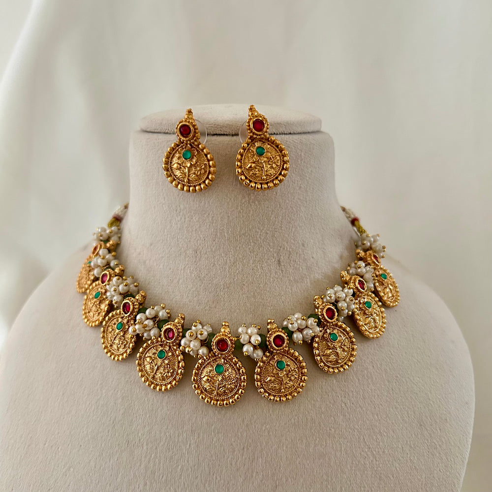 Pearl Lakshmi Temple Necklace Set