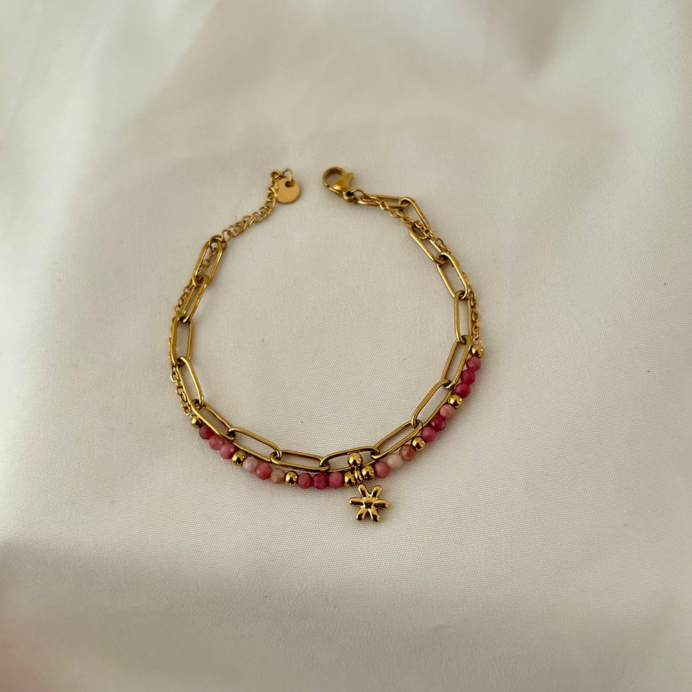 Rosé Bloom Charm Layered Bracelet