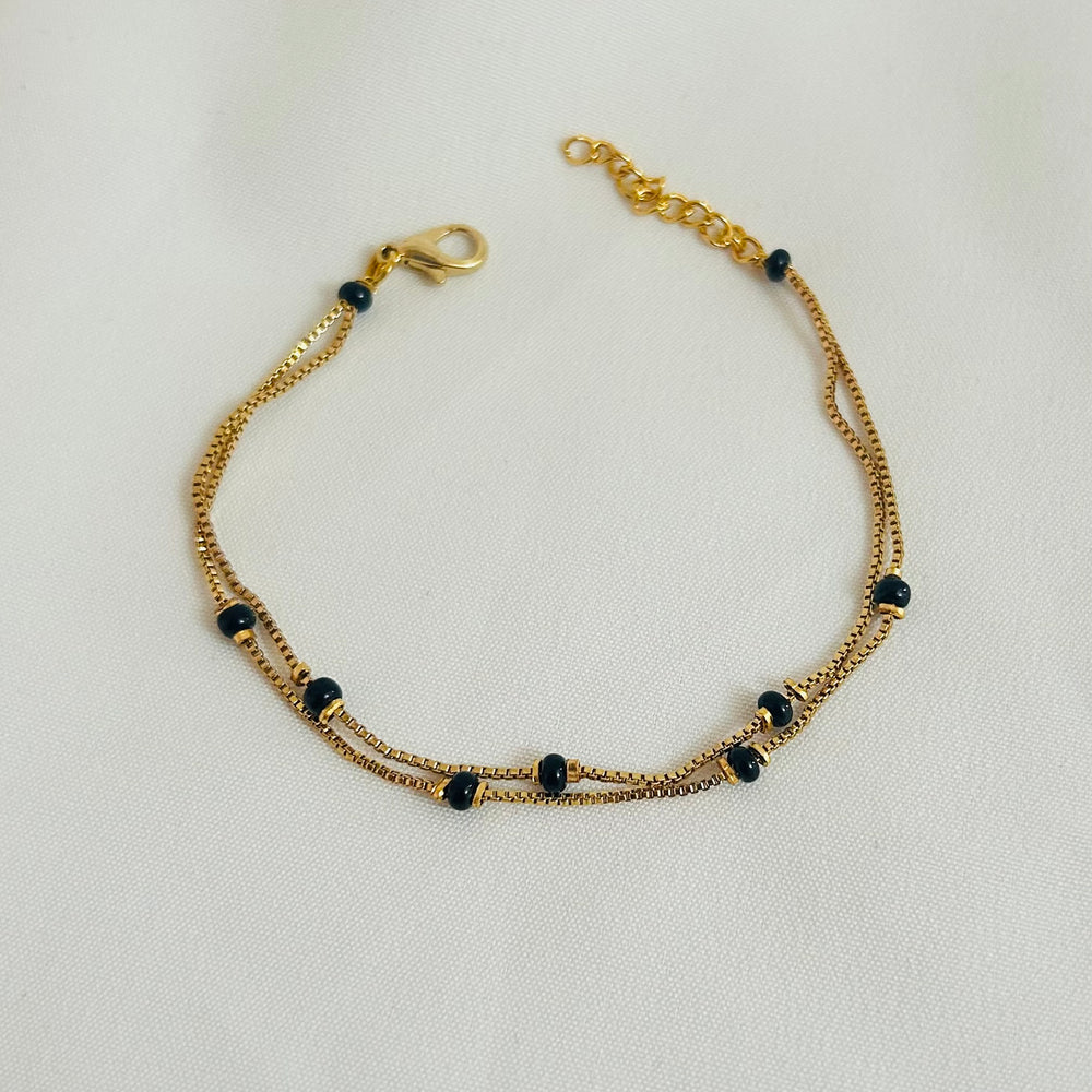 Double Layer Black Bead Hand Chain