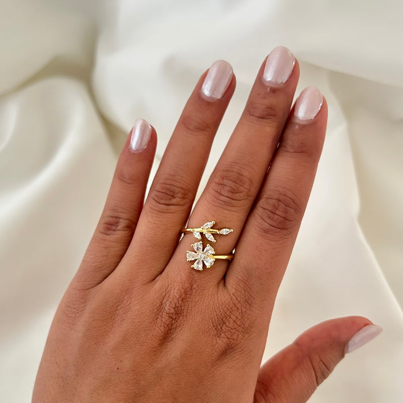 Crystal Blossom Adjustable Ring