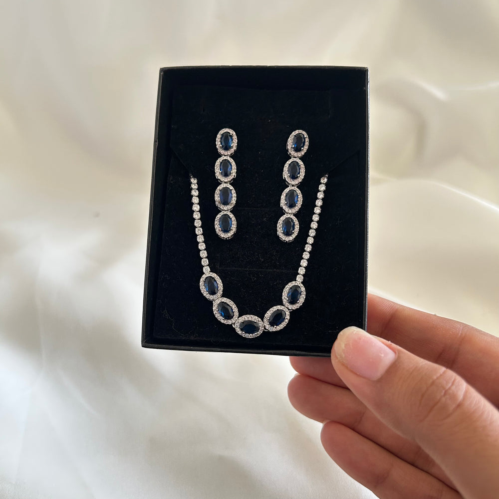 Sapphire Glow Tennis Necklace Set