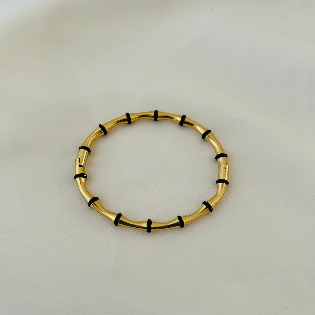 Bamboo Black Diamond Bangle Bracelet