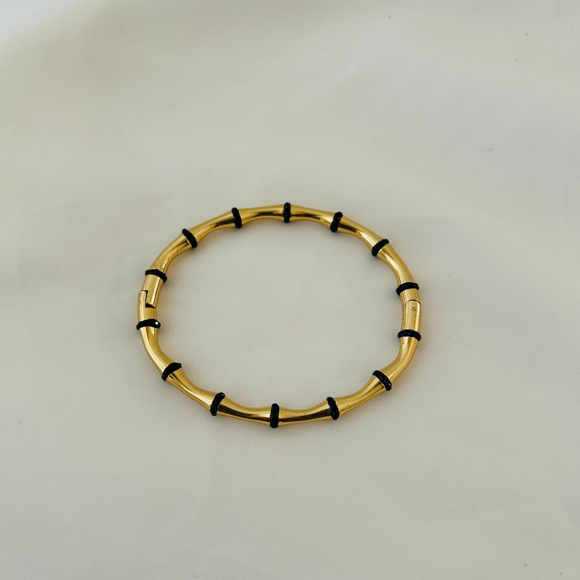 Bamboo Black Diamond Bangle Bracelet
