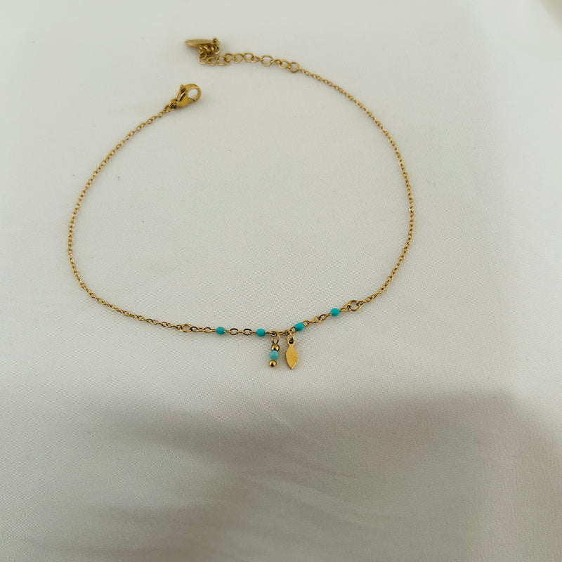 Turquoise Bead Coin Charm Anklet