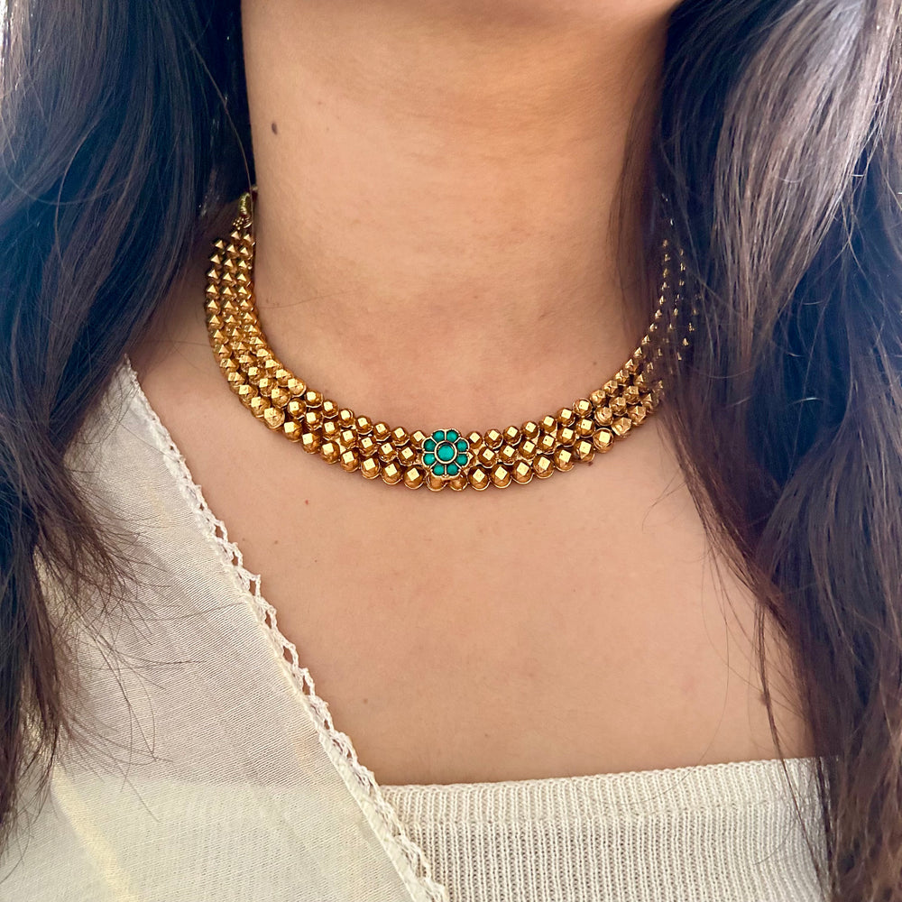 Floral Ruby Antique Necklace Set