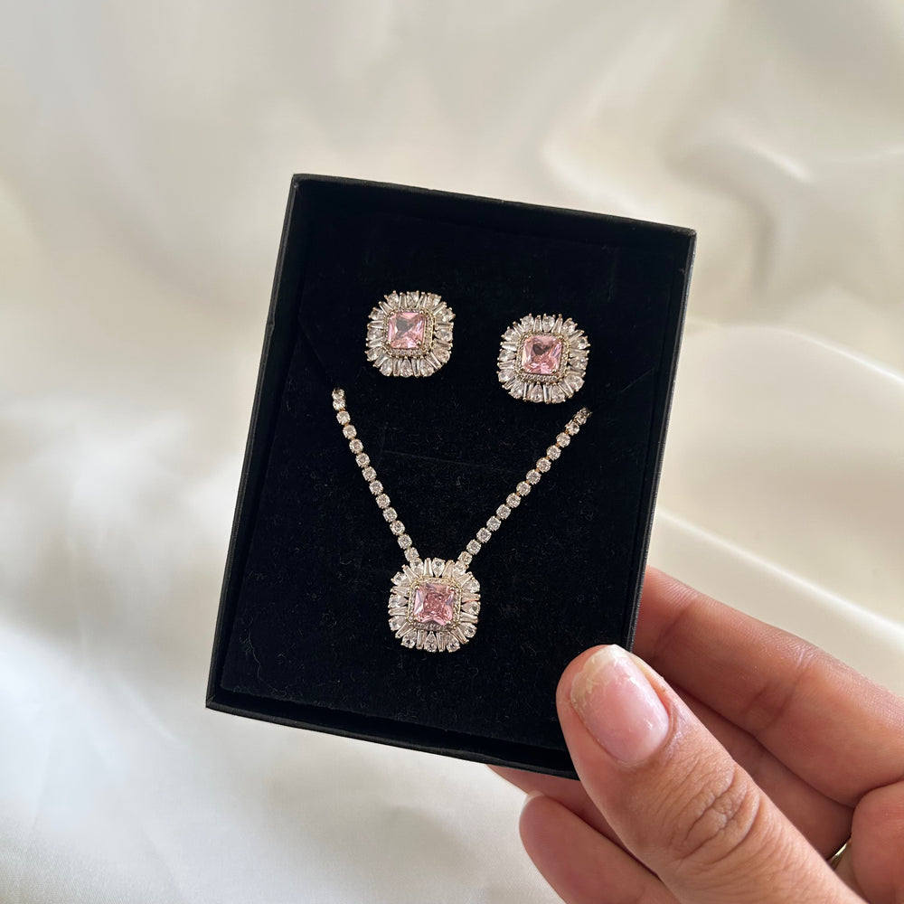 Pink Elegance Tennis Necklace Set