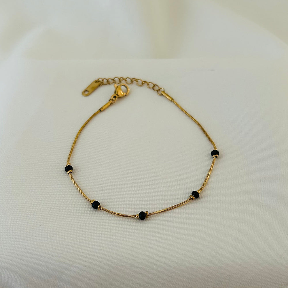 Black Bead Hand Chain Bracelet