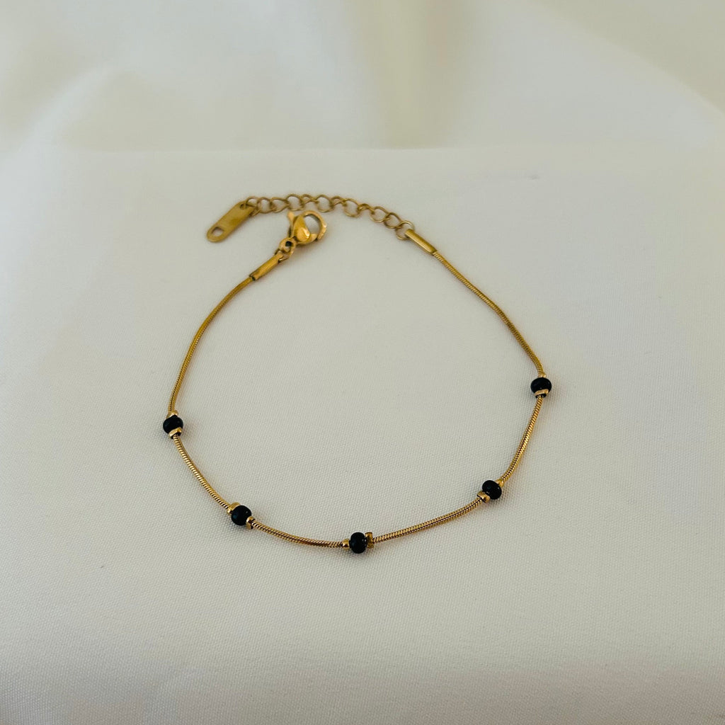 Black Bead Hand Chain Bracelet