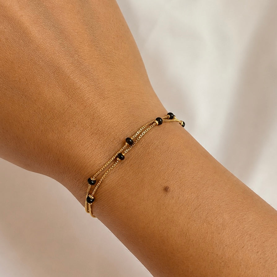 Double Layer Black Bead Hand Chain