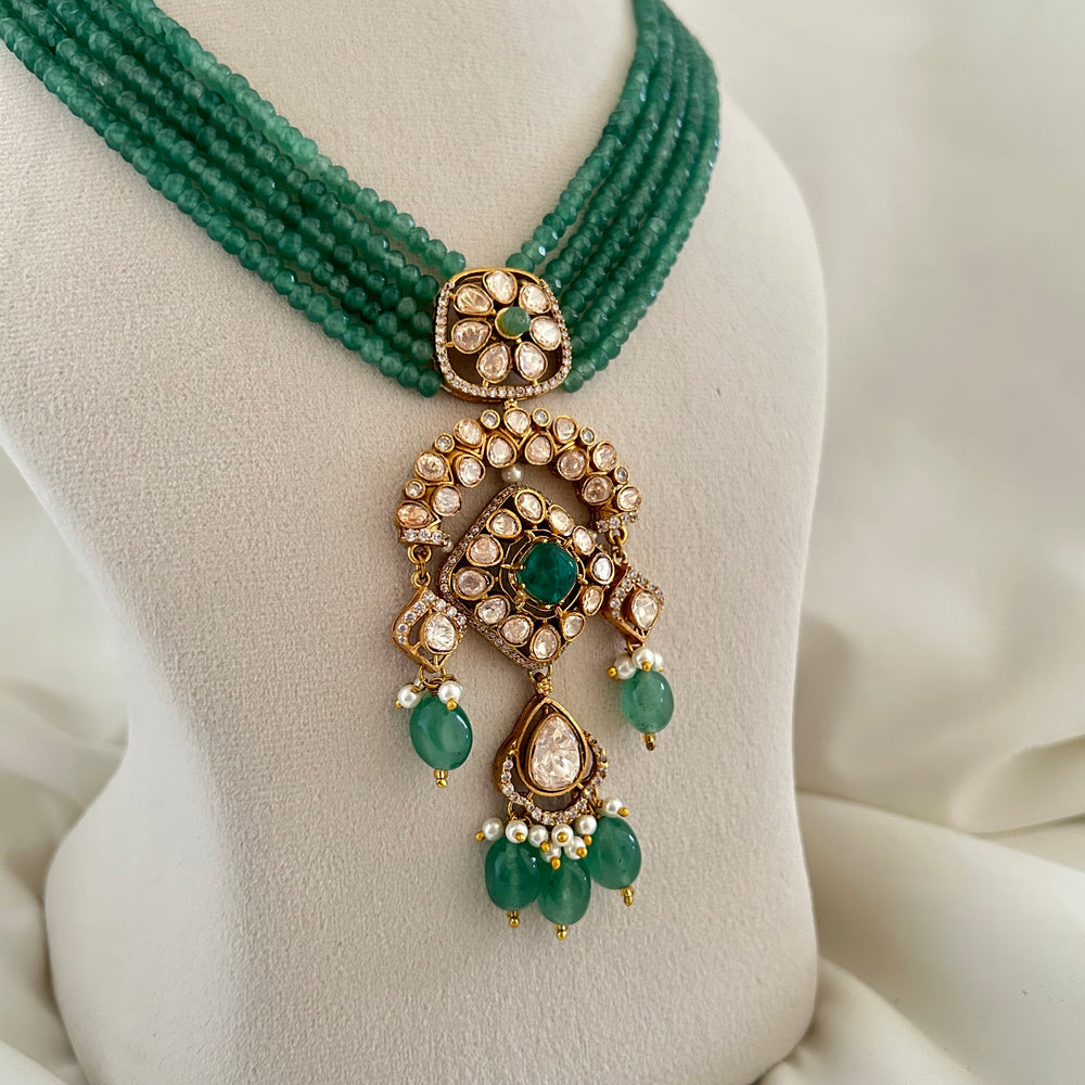 Emerald Beaded Long Pendant Set
