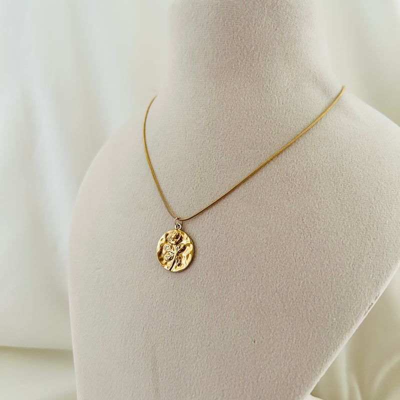 Rose Embossed Pendant Necklace