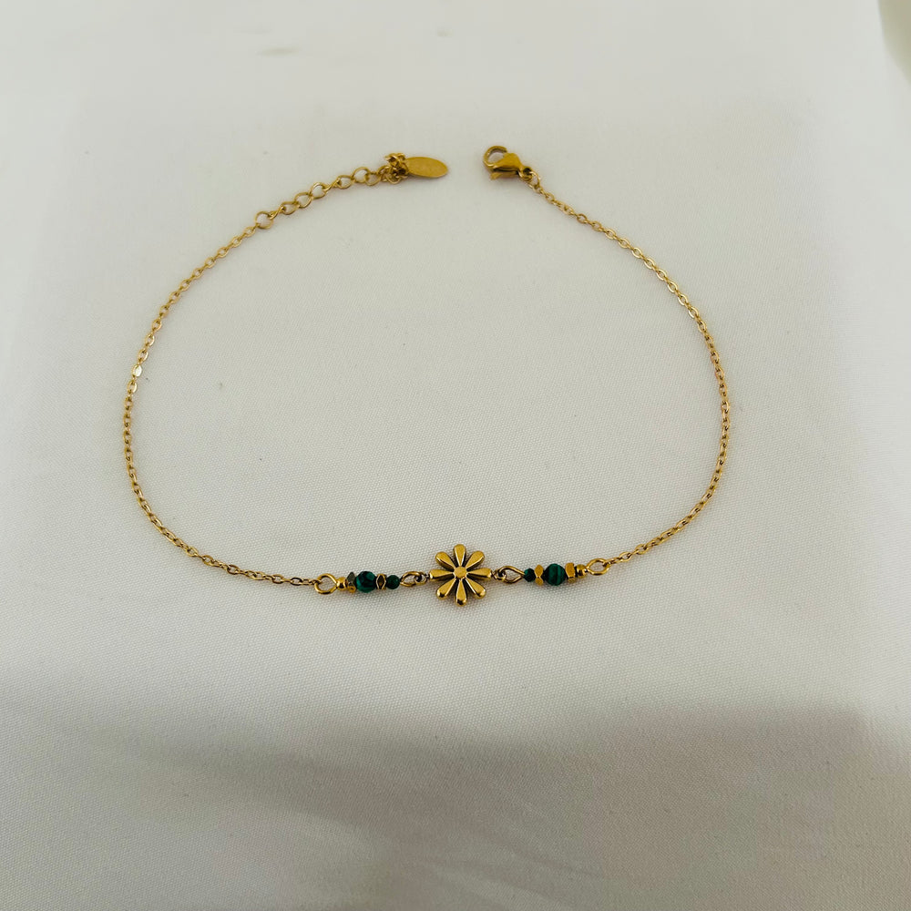 Daisy Flower Beaded Gold Anklet