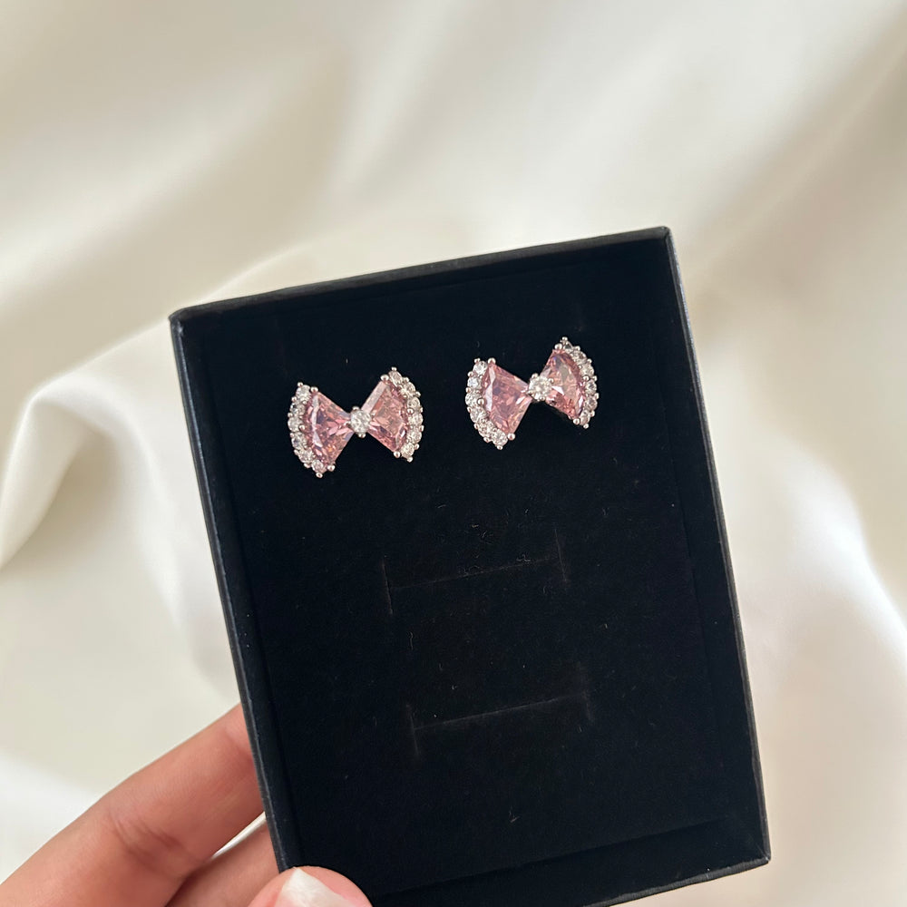 Pink Bow Sparkle Stud Earrings