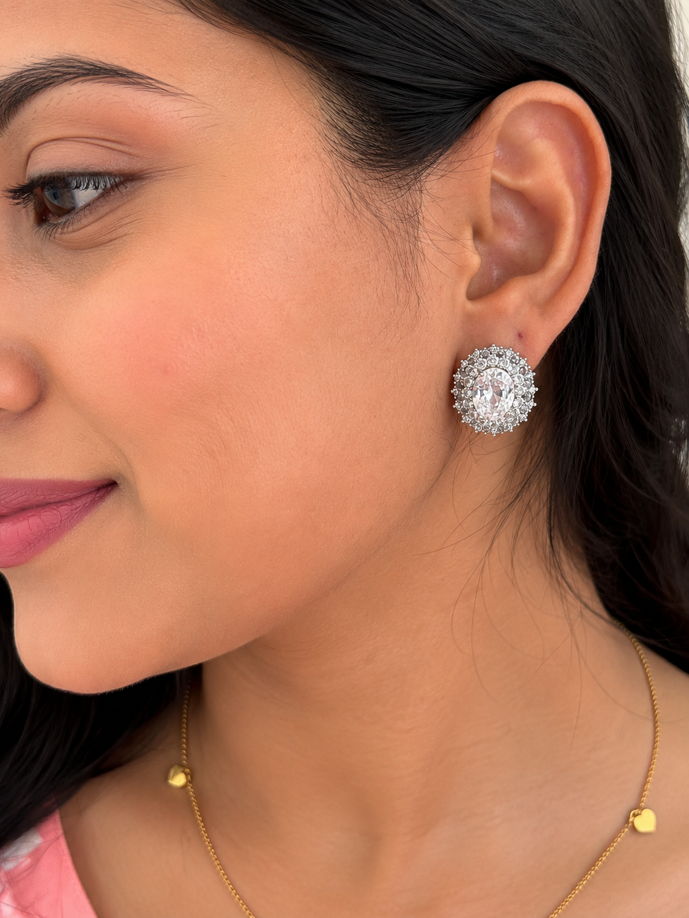 Oval Halo Luxe Stud Earrings