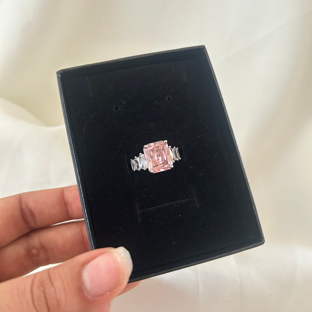 Pink Emerald Three-Stone Ring