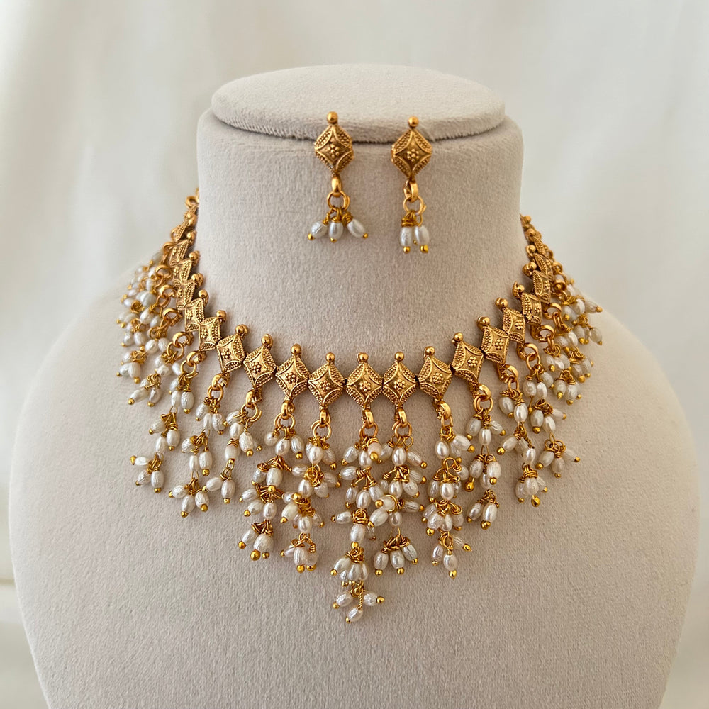Royal Pearl Fringe Choker Necklace Set