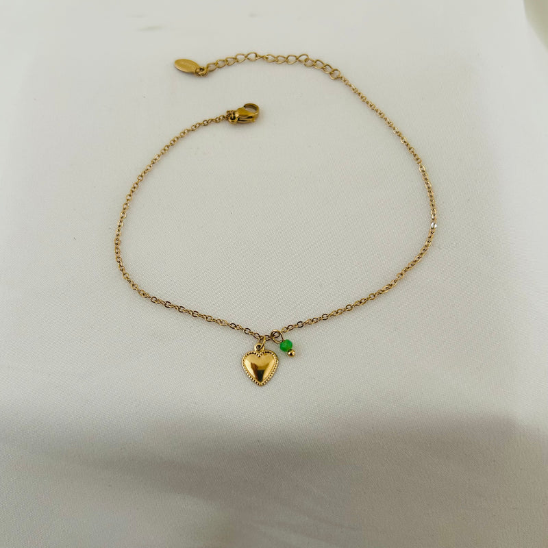 Heart Charm Turquoise Gold Anklet