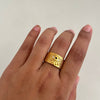 Evil eye broad ring, 18k gold plated stainless steel, hypoallergenic