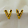 V-shaped 18k gold plated stainless steel stud earrings, hypoallergenic
