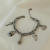 Silver charm bracelet, 18k gold plated stainless steel, hypoallergenic