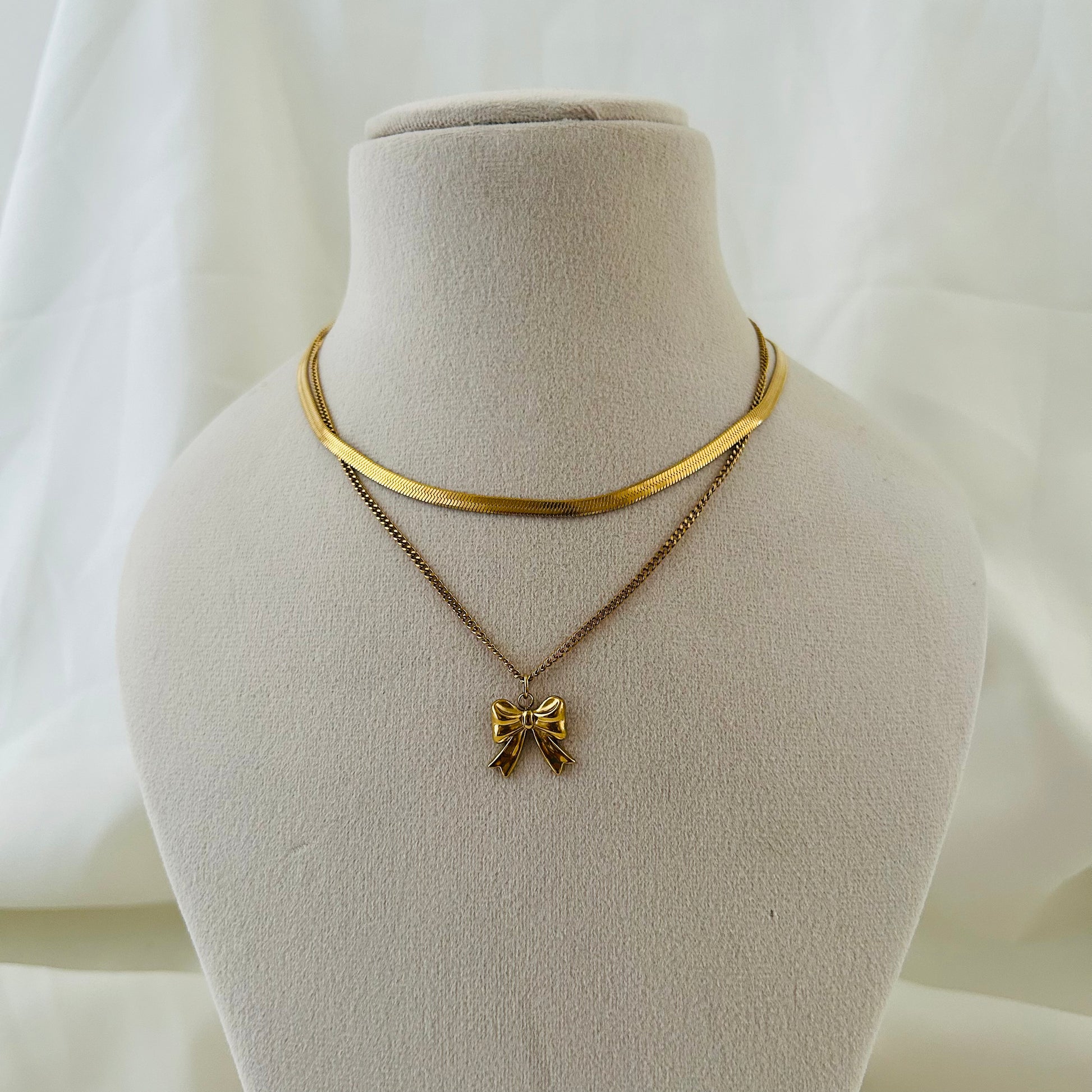 Golden Bow Charm Layered Necklace