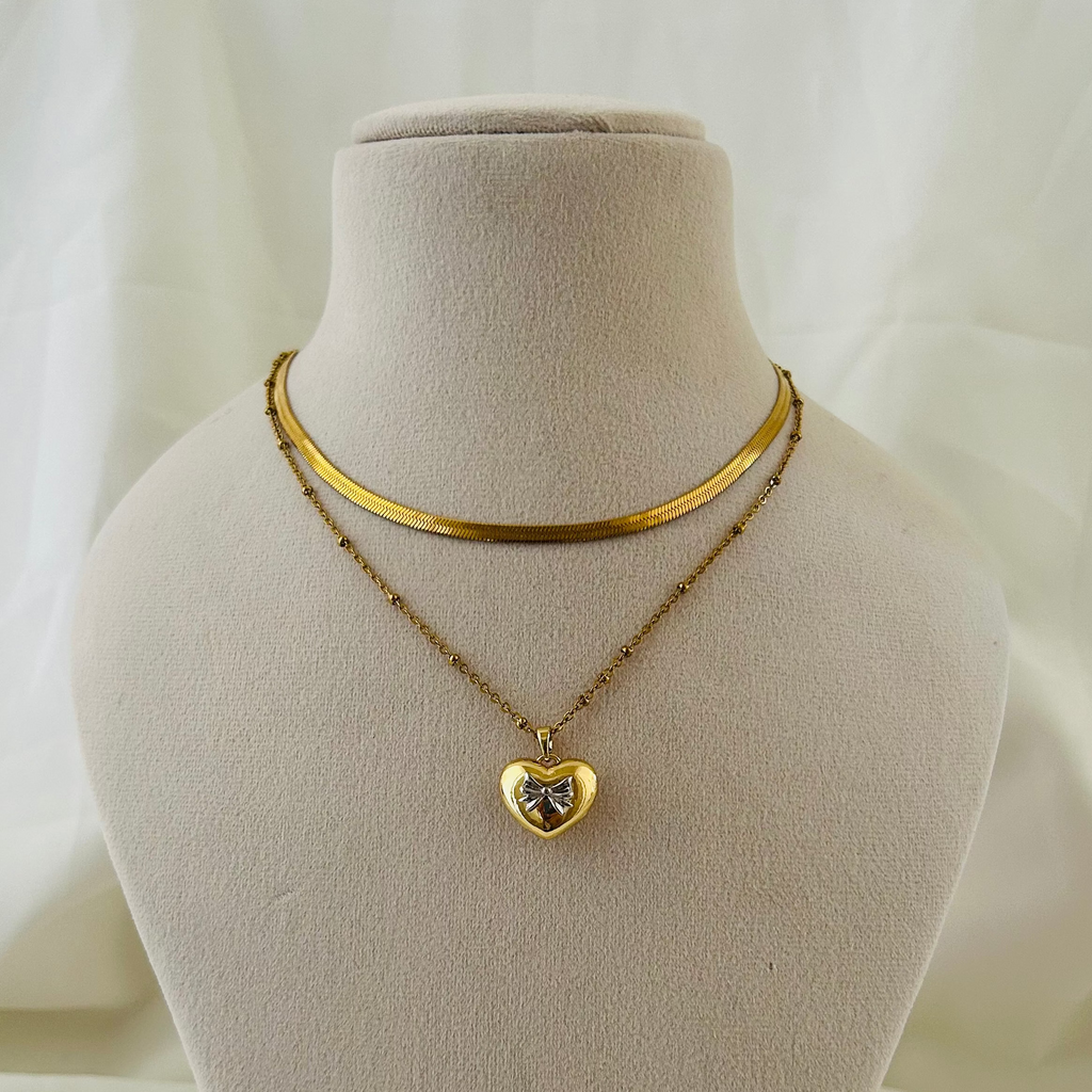 Minimal Luxe Dual Chain Heart Necklace